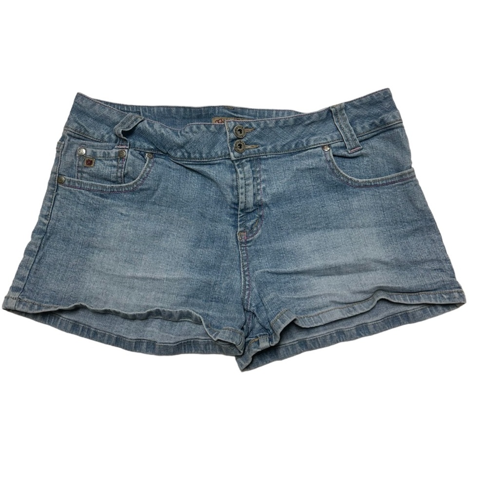 Y2K Paris Blues Denim Shorts Pink Stitching Size 13 10